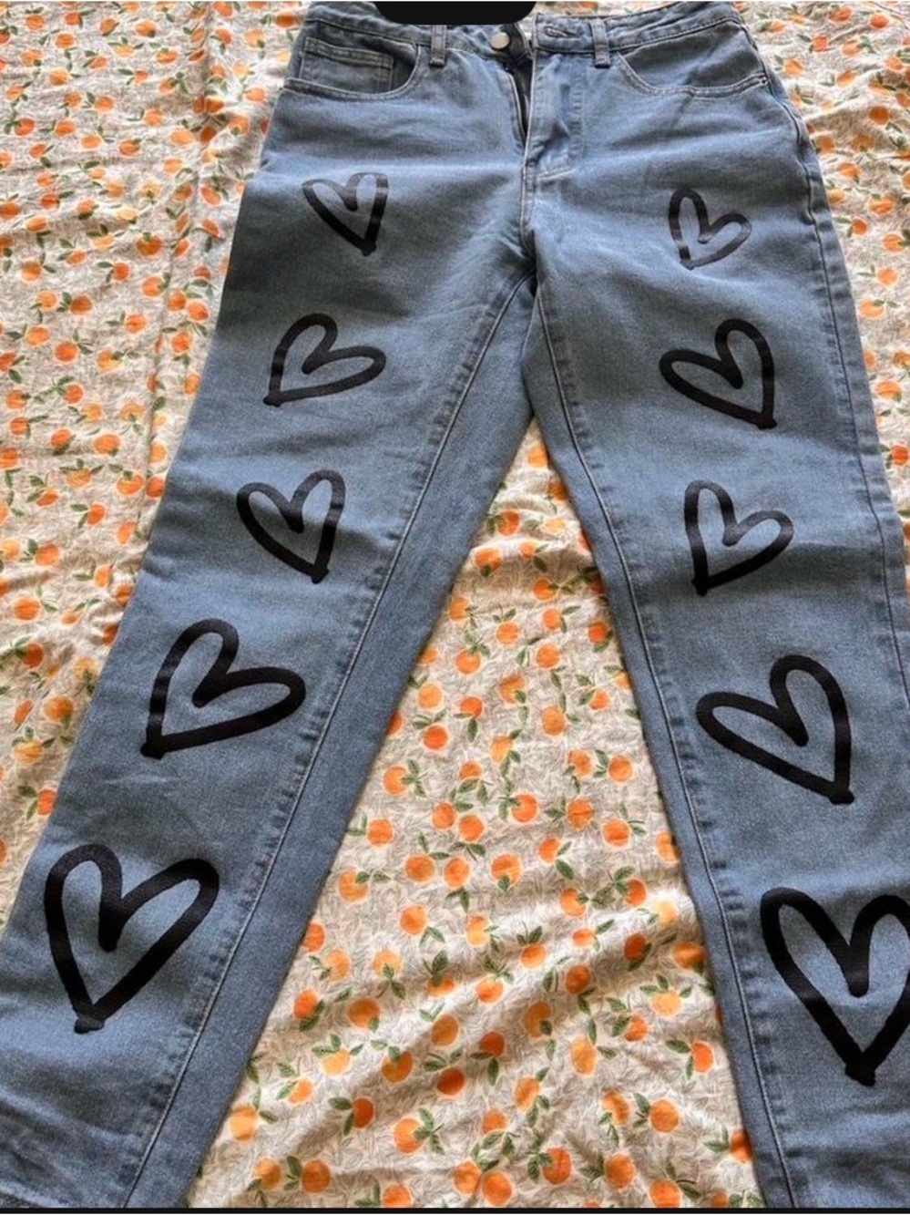Forever 21 Light Blue Jeans with Black Heart Print